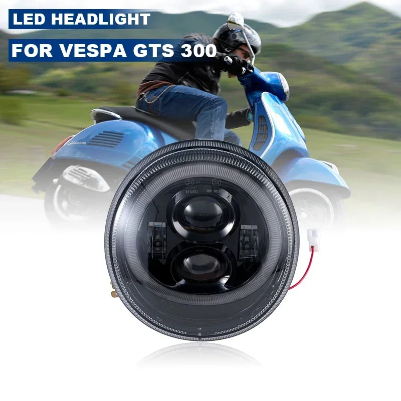 

FOR Black LED Headlight with Halo for Vespa GTS 300 Motorcycle 2014-2018