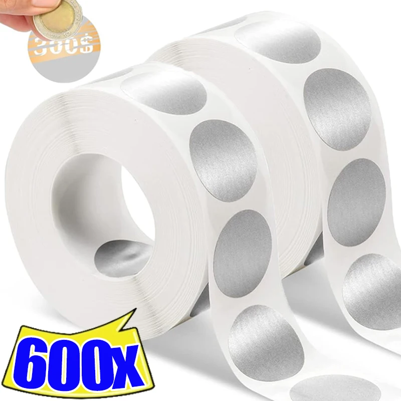 300/600Pcs Scratch Off Stickers Silver Round Shape Labels Sticker DIY Handmade For Game Scratch Sticker Labels Stationery