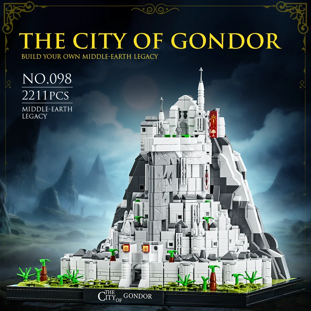 2211 pçs os anéis minas cidade branca tirith vista de rua arquitetura modelo bloco de construção clássico filme cena quebra-cabeça brinquedos presentes