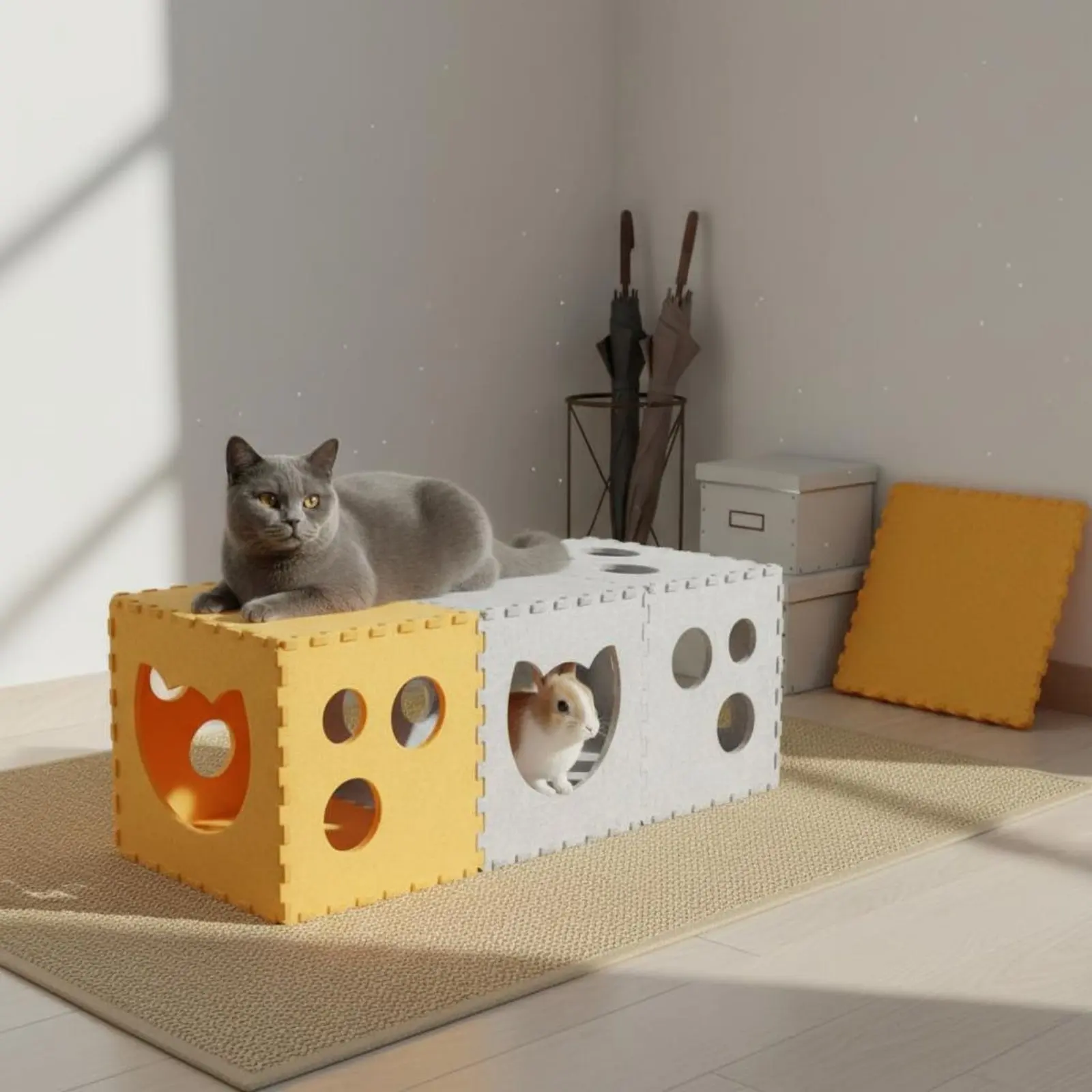 Foldable Play Tunnel Stable & Sturdy DIY Cat Condo Stackable Cat Tunnel Lightweight Interactive Pet Toy Modern Design