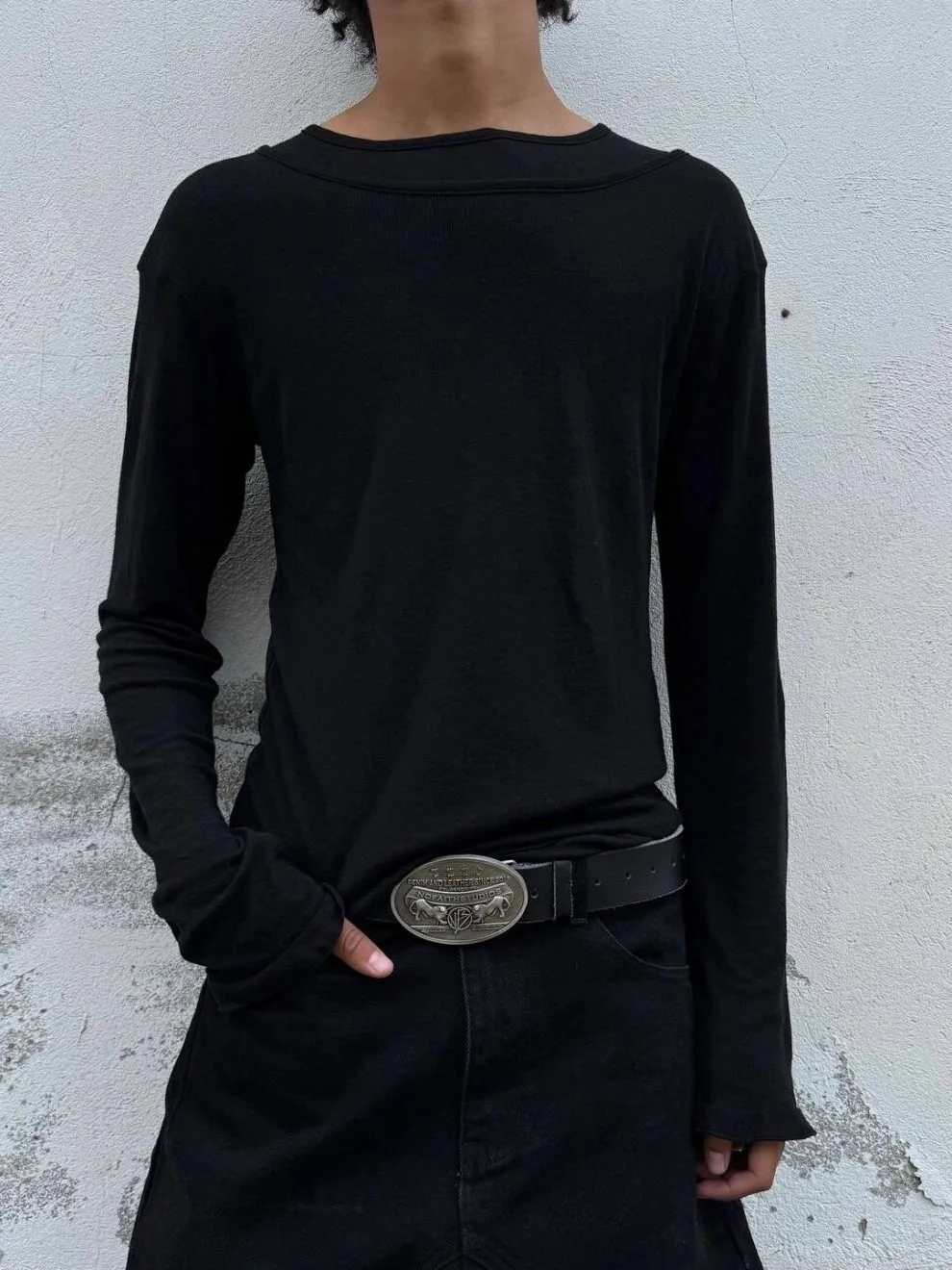 No/faith studios24SS genuine leather cowhide retro old metal buckle belt belt