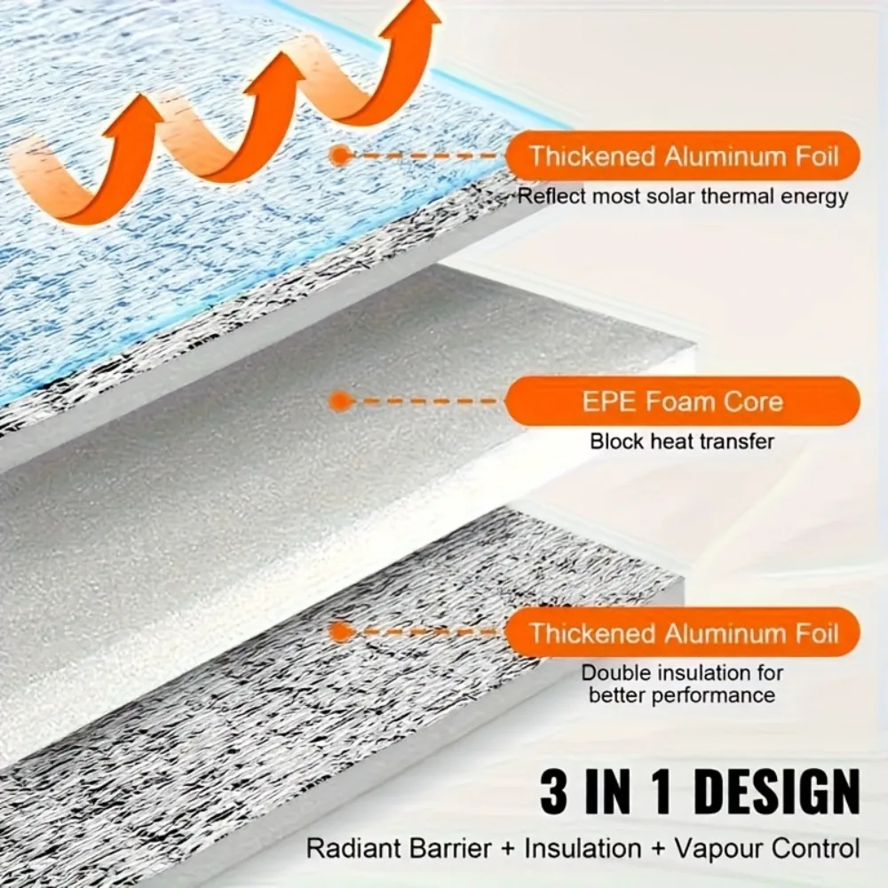 6/9mm-50x200cm Double-Sided Reflective Aluminum Foil Thermal Insulation Cotton Ideal for Windows RVs Garage Doors Pipe Room Roof