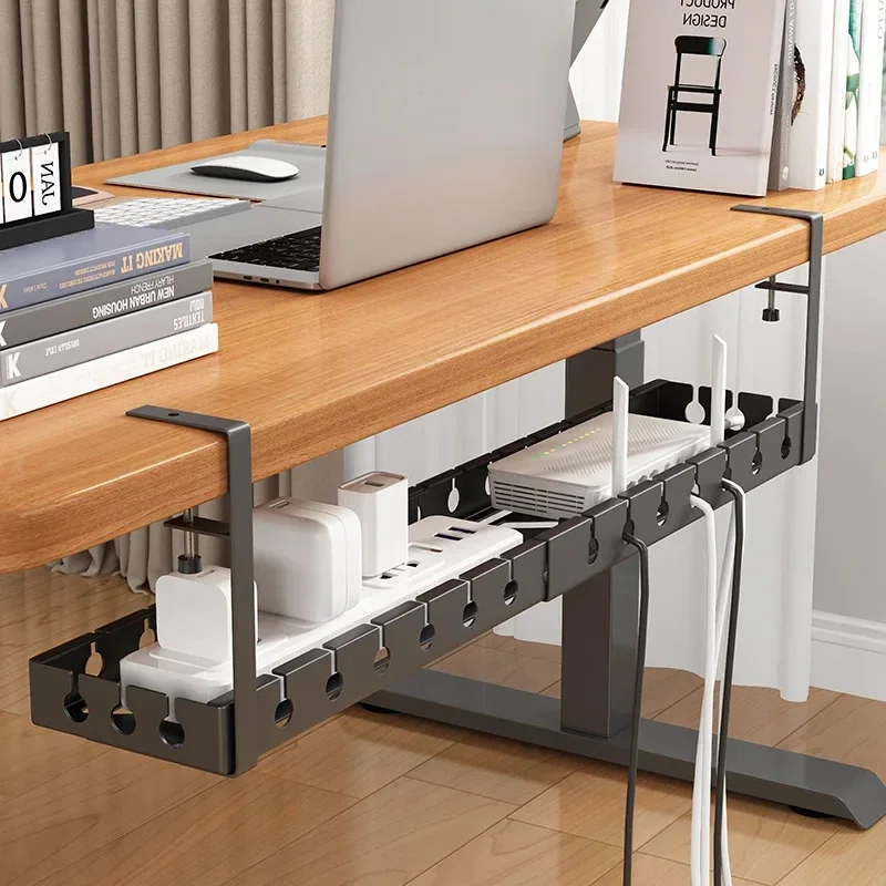 Under Table Retractable Storage Rack No Punching Metal Cable Management Tray Home Office Desk Wire Organizer Power Strip Storage