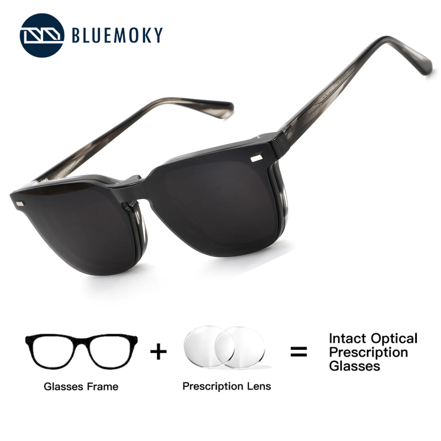 

BLUEMOKY Acetate Square Prescription Eyeglasses Male Magnetic Clip Polarized UV400 Protection Men's Medical Glasses
