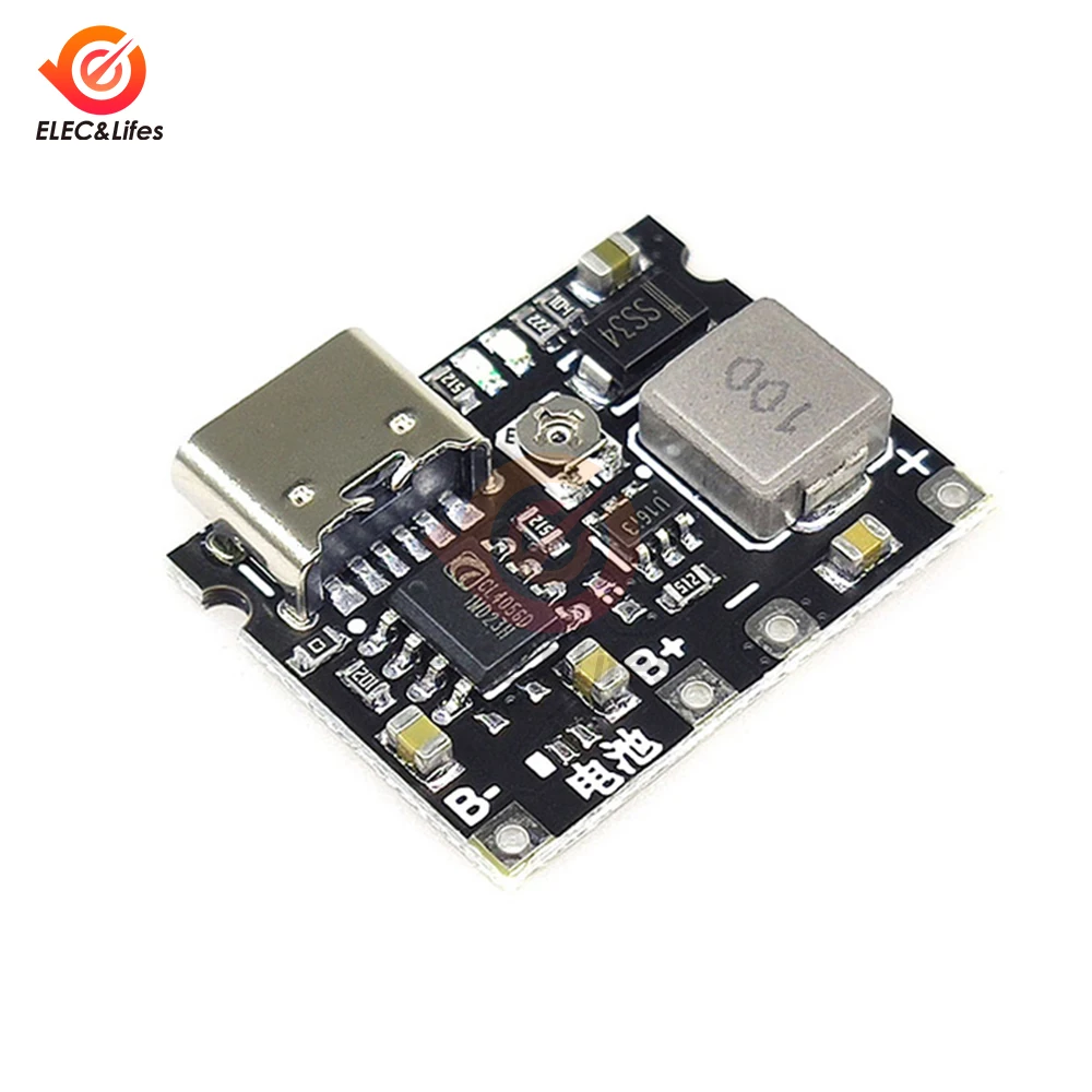 Type-C USB 3.7V 4.2V 1A 5W Lithium Li-ion 18650 Battery Charger Board DC-DC Step Up Boost Module TP4056 DIY Kit Parts