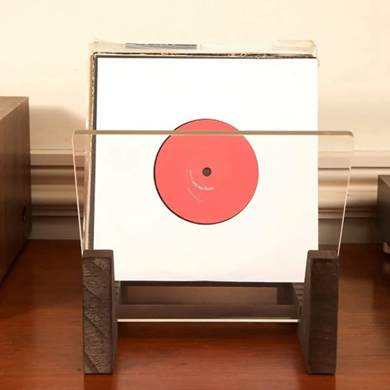 Vinyl Record Storage Holder Large Capacity Display Stand With Clear Acrylic Ends Modern Solid Wooden LP Album Deskop Rack