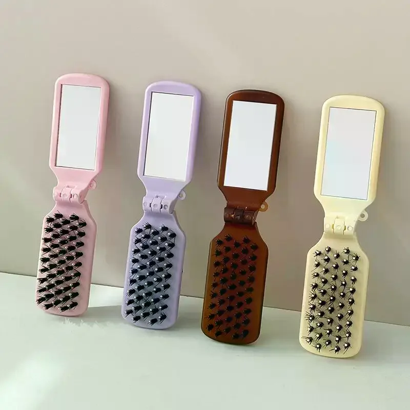 

Mirror Portable Pocket Mane Bristle Hair Brush Combs Collapsible Travel Massage Comb Hair Styling Tools Salon Makeup Combs