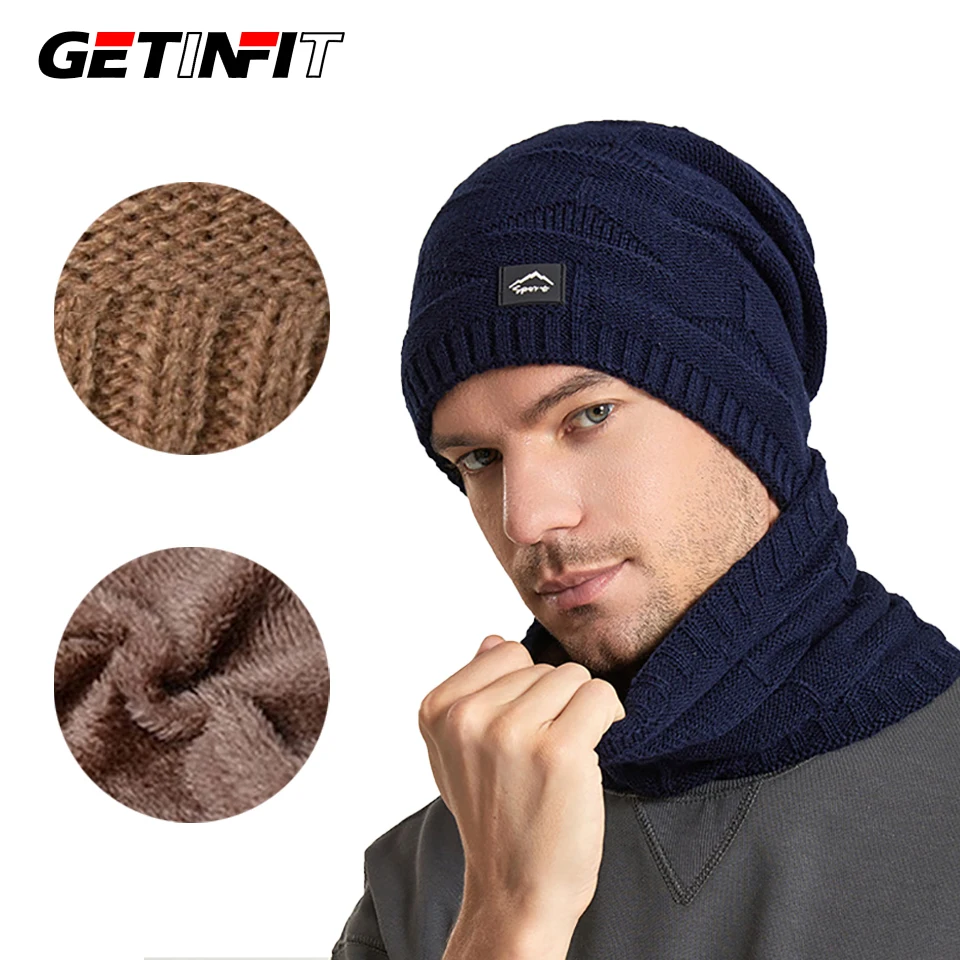 GETINFIT الشتاء المخملية قبعة وشاح قطعتين مجموعة الدافئة يندبروف سدادات حماية الأذن في الهواء الطلق قبعة صوفية محبوك قبعة البلوز قبعة للجنسين