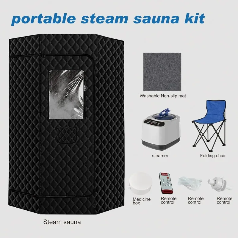 Caja de Sauna portátil, Saunas de vapor personales para tienda de Sauna casera, sala de Sauna pentágono de tamaño completo con silla plegable, estera para el sudor