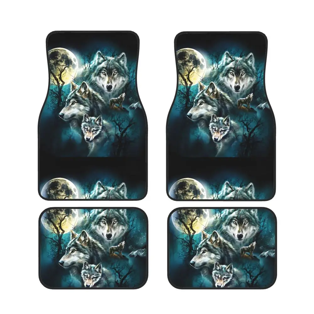 Wolves At Night Iron on Car Waterproof Rubber Car Mats 4PCS Car Floor Carpets Rugs Non-Slip Auto Foot Mats  Floor Mats