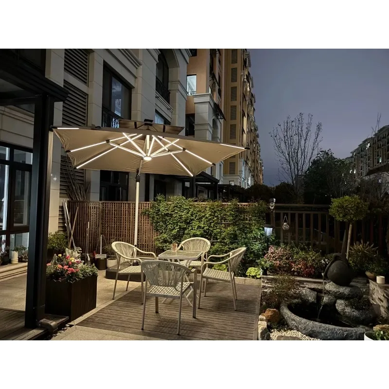 Aluminum Garden Cantilever Umbrella Outdoor Parasol Square Terrace Roman Umbrella with Solar Light Emitting Diode