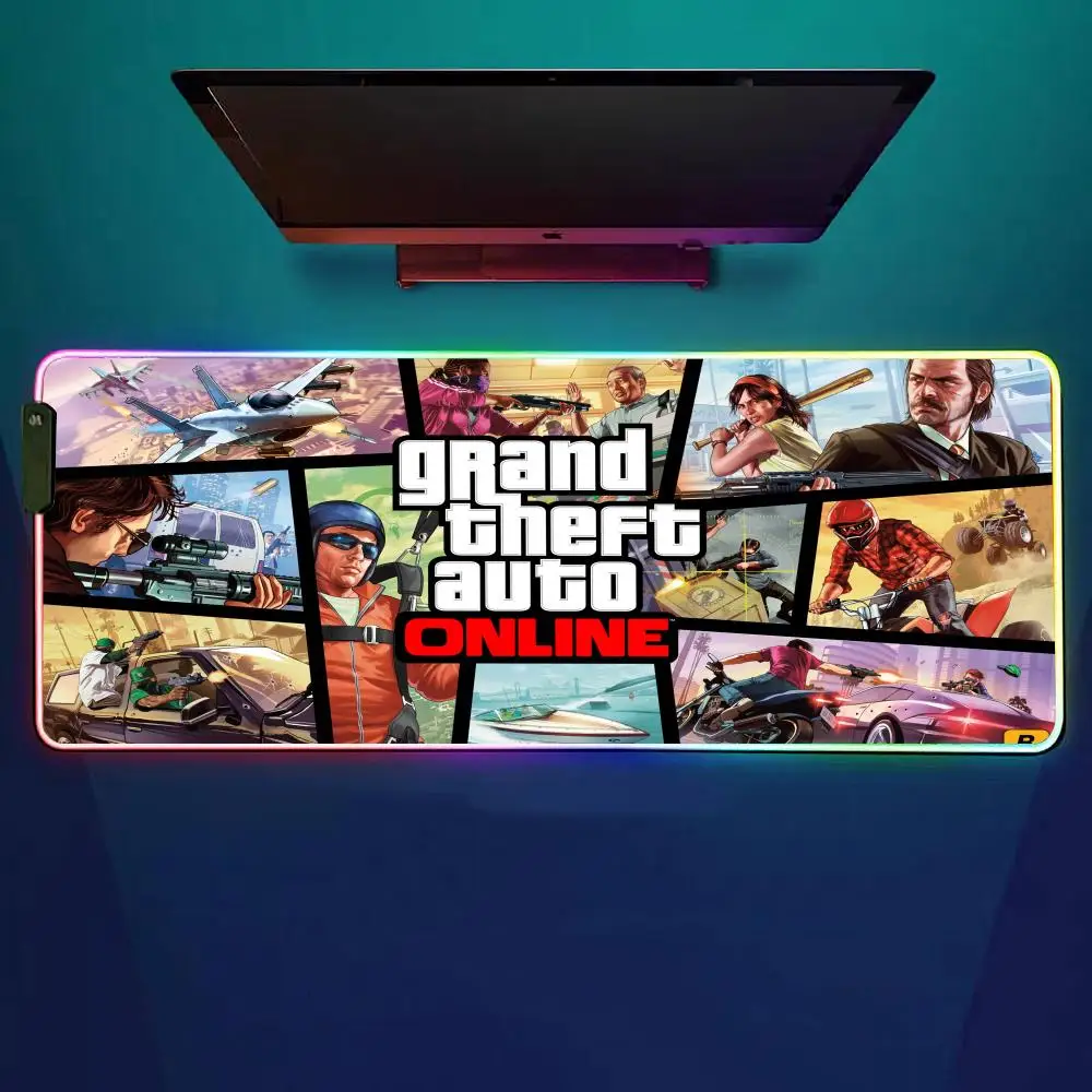 لوحة ماوس أوتوماتيكية من Game GTA Grand Theft RGB لوحة ماوس ألعاب مكتبية حصيرة HD Gamer كبيرة بإضاءة LED XXL #1