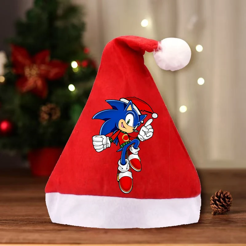 

Soniced Christmas Hat Adult Child Red Cute Cartoon Anime Printed Hat Birthday Home Christmas Party Decoration Supplies Hat Gifts