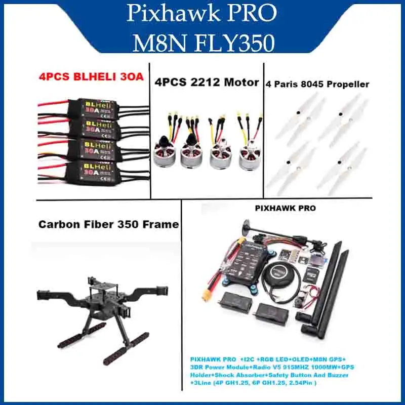 

B-CUBE Open-Source New Intelligent Drone FLY350 PIXHAWK PRO M8N Kit Ardupilot Radio Quadcopter BLHELI 30A ESC 2212 Motor RC