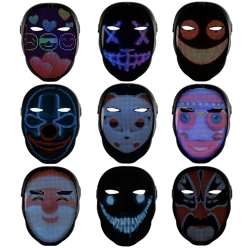LED Bluetooth Control Mask Dance DJ Bar Night Flashing Led Light Cosplay Supplies DIY Picture Full Color Mask