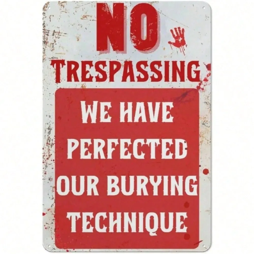 

Vintage Halloween Funny Tin Sign No Trespassing Wall Art Decor Metal Retro Plaque Gift