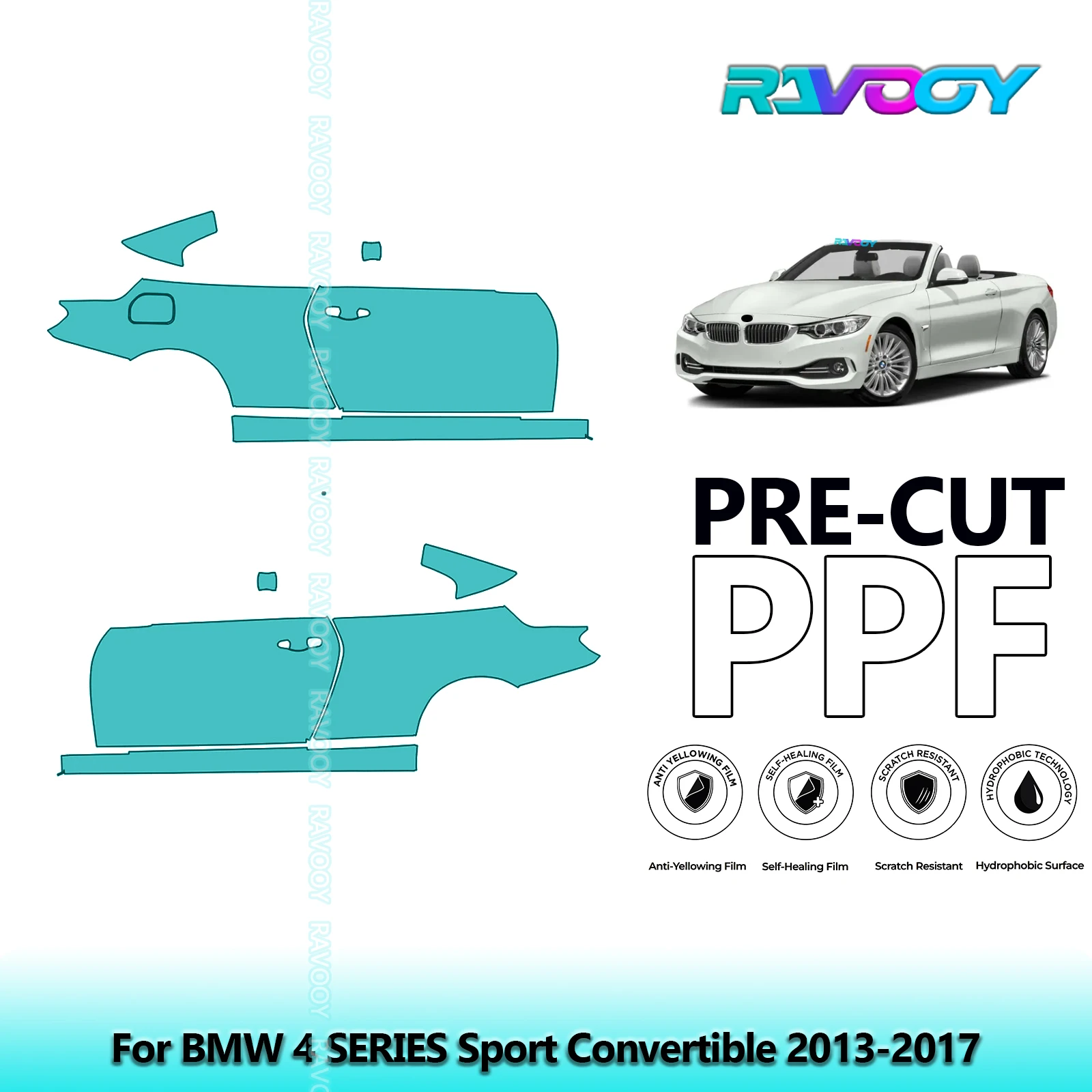 

For BMW 4 SERIES Sport Convertible 2013-2017 8.5mil Clear Matte Pre-Cut PPF Door & A/B Pillar Kit TPU Paint Protection Film Set