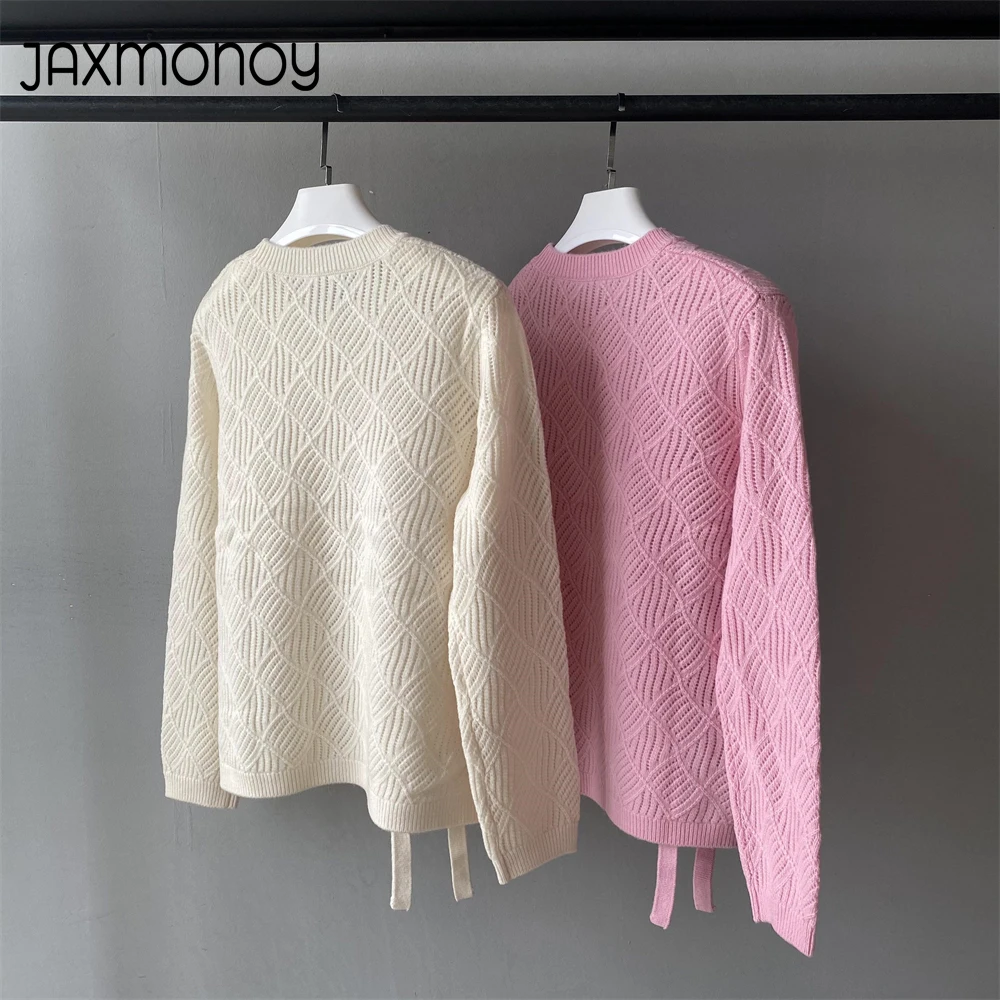 Jaxmonoy Women's Sweater High Quality Wool Knit Tops Lady Spring Hollow Out Thin Knitwear Girl Fall Fashion Pullover New Arrival