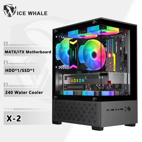 X2 Custodia per computer M-ATX Mini-ITX Scheda madre Vista mare Telaio da tavolo trasparente laterale USB3.0 Supporto 240 Dispositivo di raffreddamento dell'acqua