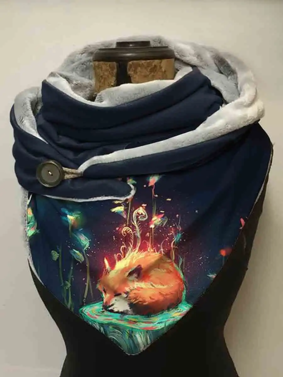 

Winter Cute Fox Art Animal Print Plush Shawl Scarf for Women