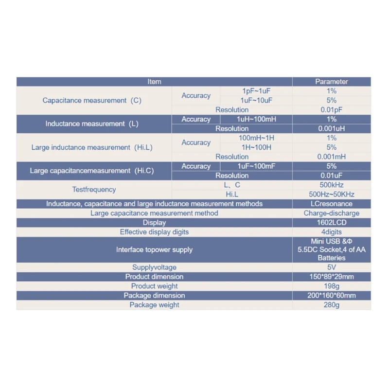 LC-200A Multimeter Portable Test Device for Capacitance & Inductance Suitable for Research Teachings & Learning