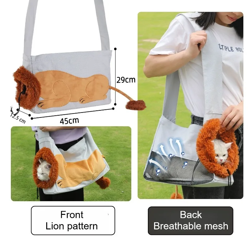 Pet Canvas Shoulder Bag Lion Shaped Carrier For Cat Comfortable Cats Carrying Pouch Handbag Puppy Messenger Bag For Out Travel - view 6