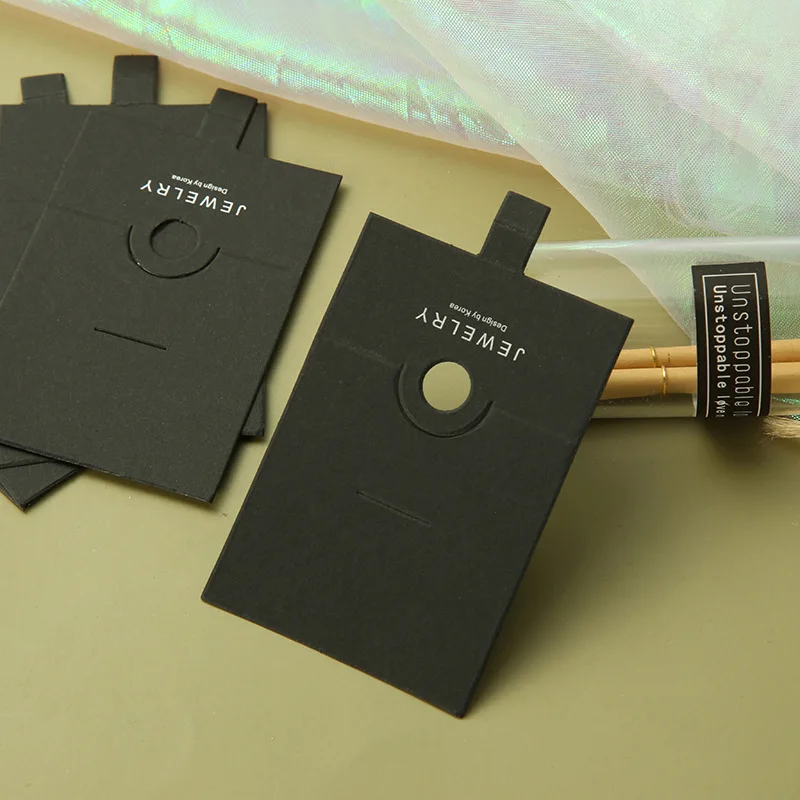 100PCS Foldable Black Cardstock Jewelry Cards Paper Label Bulk Ring Packaging Gift Display Supplies for Small Business Wholesale