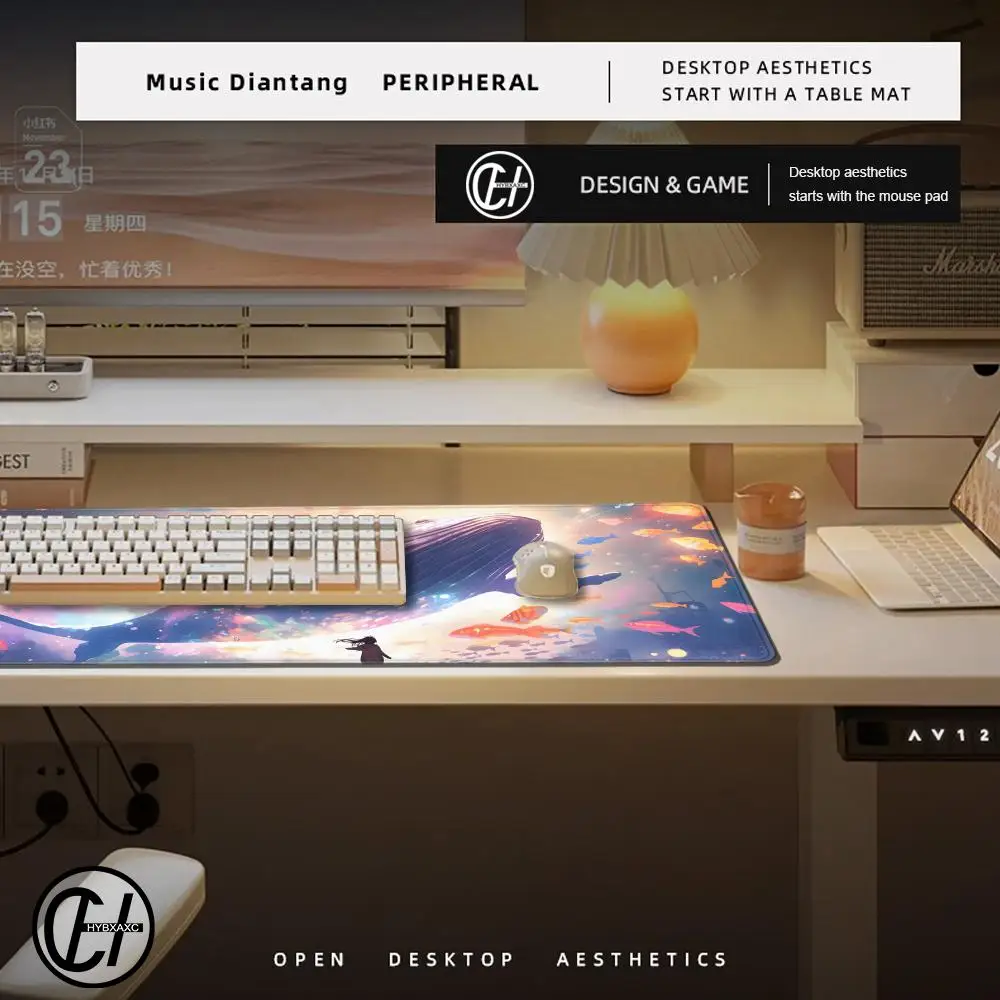 Cartoon Sea Whale Large Gaming Mouse Pad Computer HD Keyboard Pad Natural Rubber Anti-Slip Office Mousepad Desk Accessories