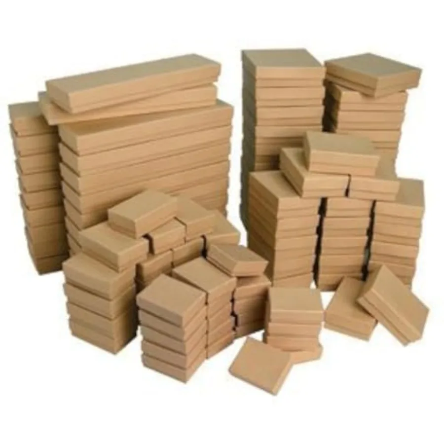 

50 Box Assortment of Kraft Color Cotton Filled Jewelry Boxes by