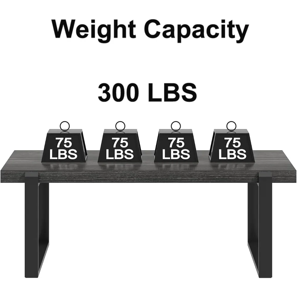 Mesa de centro moderna rústica, centro de mesa rectangular de madera y metal para salón, gris oscuro, ideal para reuniones informales y C