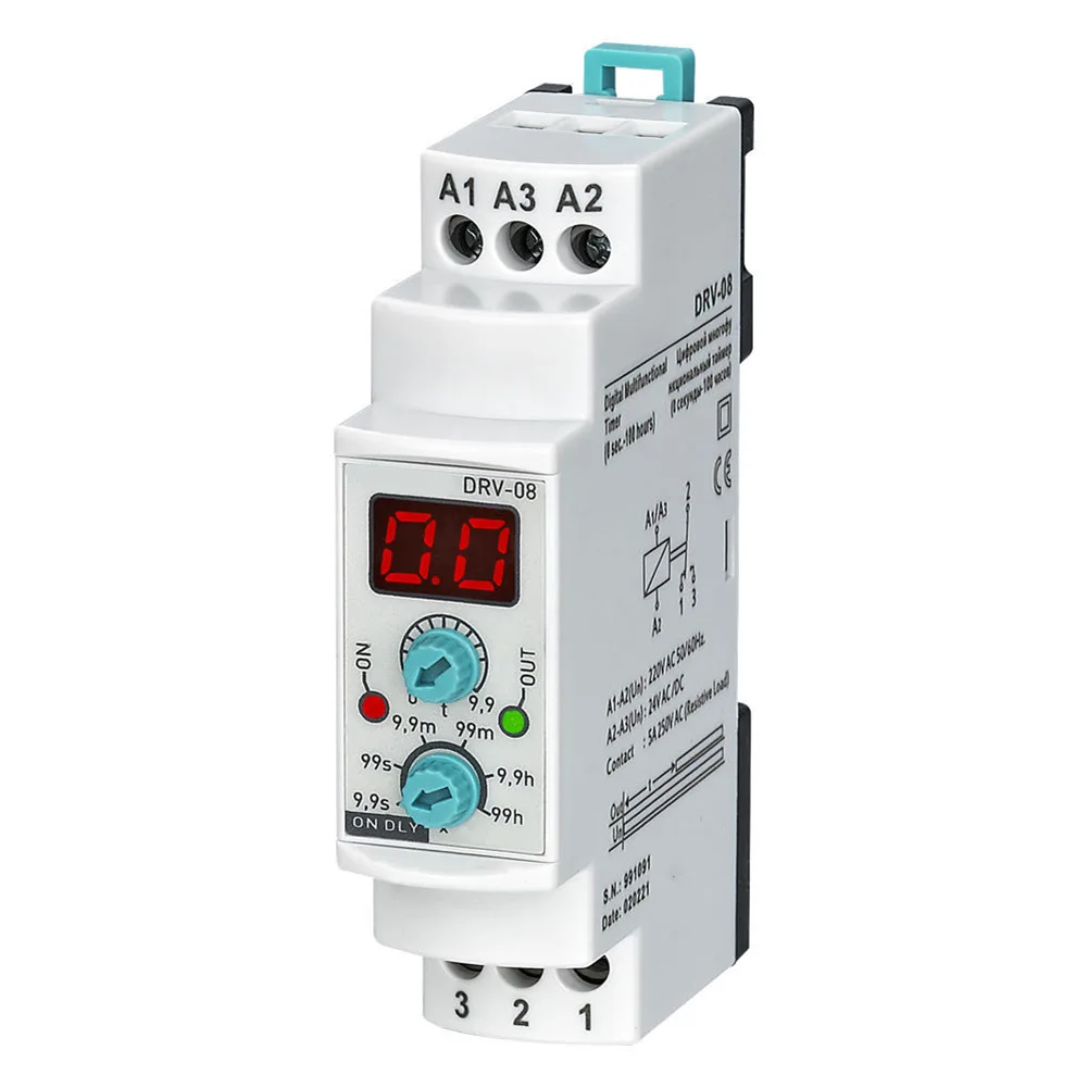 Digital Timer Relay DRV-08 for DSP Systems Featuring AC220V Rated Coil Voltage and Fixed Mounting Configuration