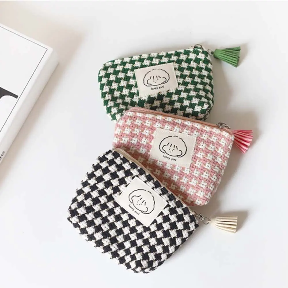 Grote Capaciteit Plaid Mini Portemonnee Geruite Make-up Tas Maandverband Opbergtas Katoenen Doek Kleine Item Tas Tampon Organizer