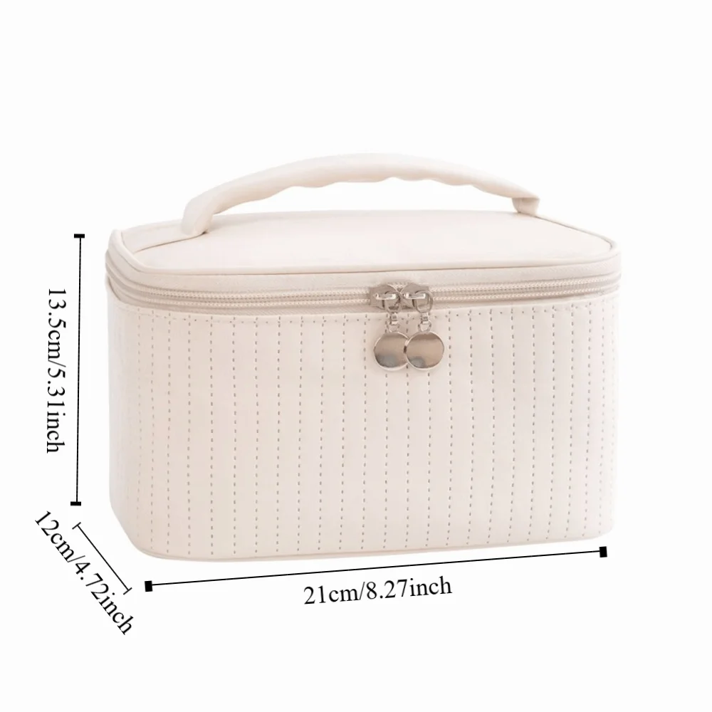 Borsa portaoggetti multiuso per il lavaggio da viaggio Borsa per trucco portatile carina di grande capacità Borsa per cosmetici per torte in pelle PU tinta unita all'aperto