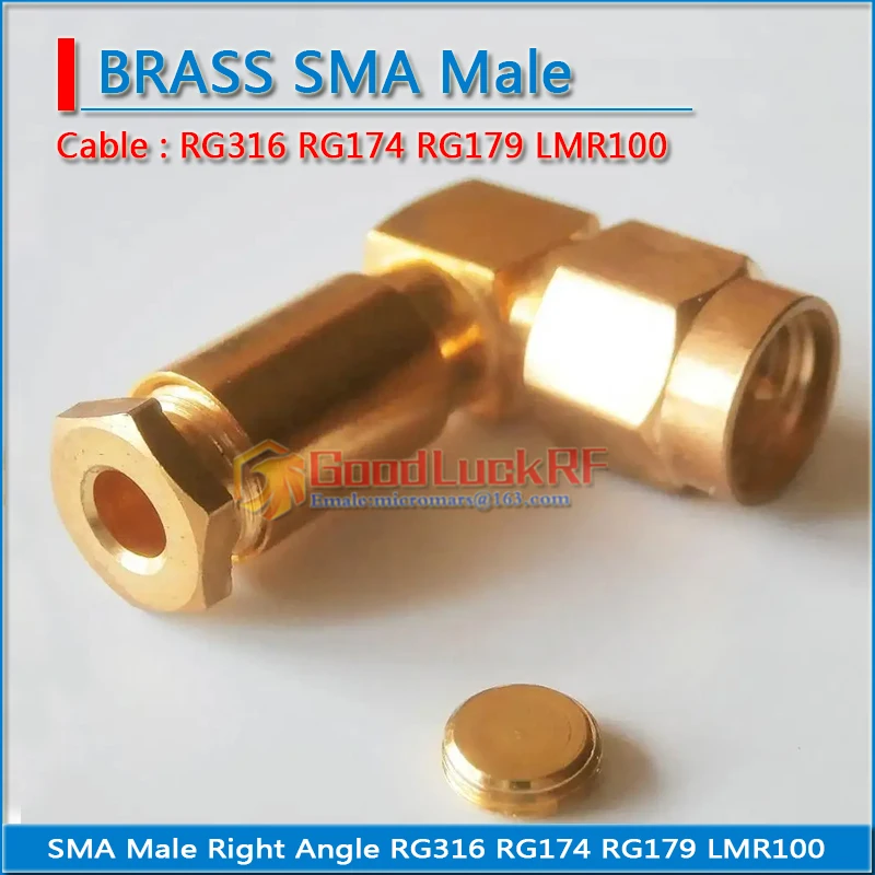 

1X Pcs RF Connector SMA Male 90 Degree Right Angle plug Clamp Solder For RG316 RG174 RG179 LMR100 Cable Brass RF Coax Adapter