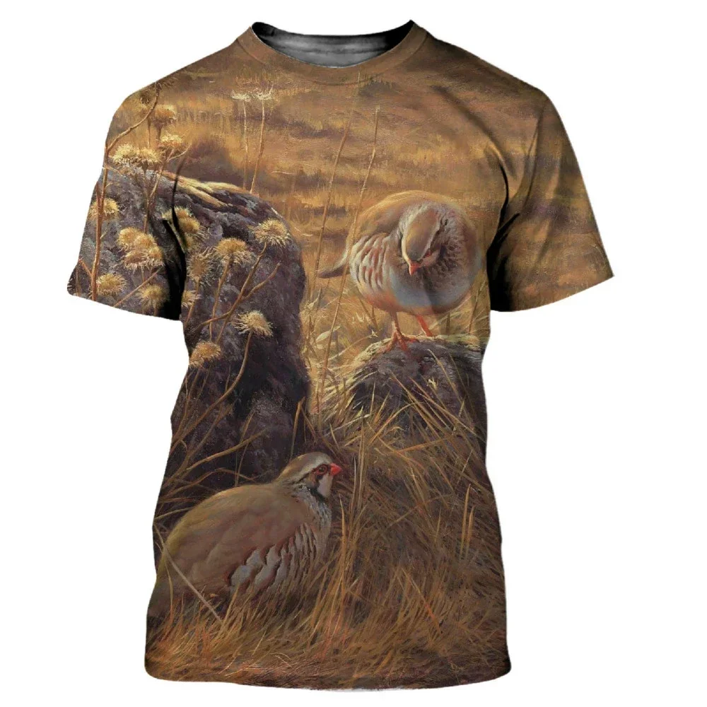 Camouflage Hunting Animals Quail 3D Print Summer Men's O-Neck T-shirt Casual Short Sleeve Oversized T Shirt Fashion Men Clothing