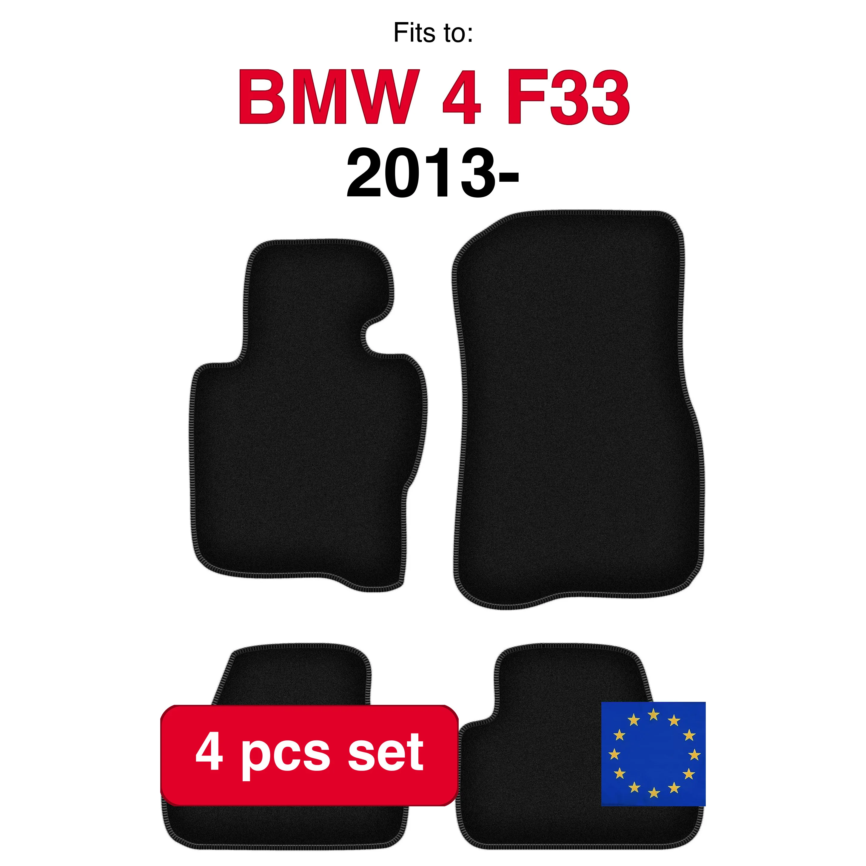 Image of Veloursteppich-Set für BMW 4 F33 xDrive (2013-) - Schwarz (4 Stück) passgenaues Auto-Fußmatten-Set