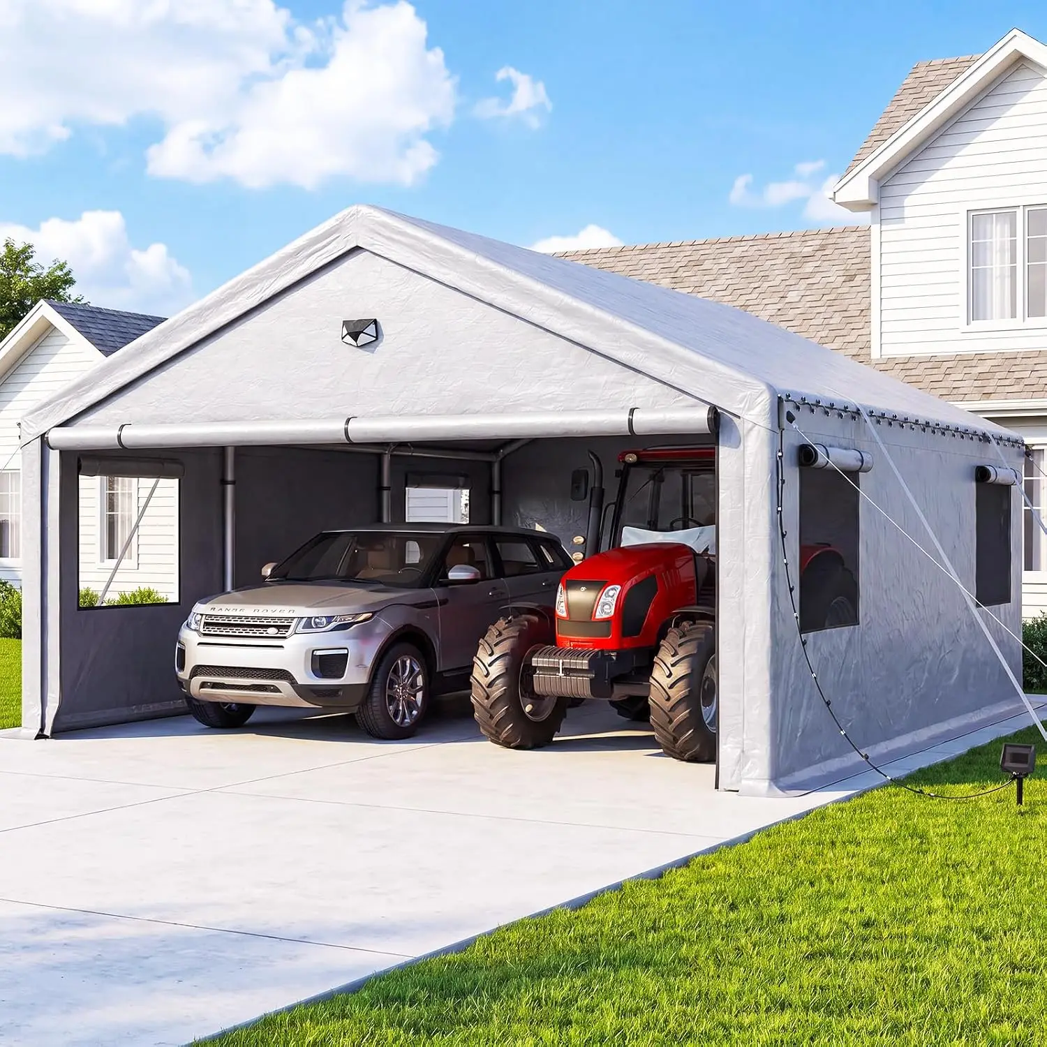 20X20 FT Carports Heavy Duty, 2 Car Port with Removable Side Wall,Carport Canopy,Portable Car Port Garage,Car Shelter All