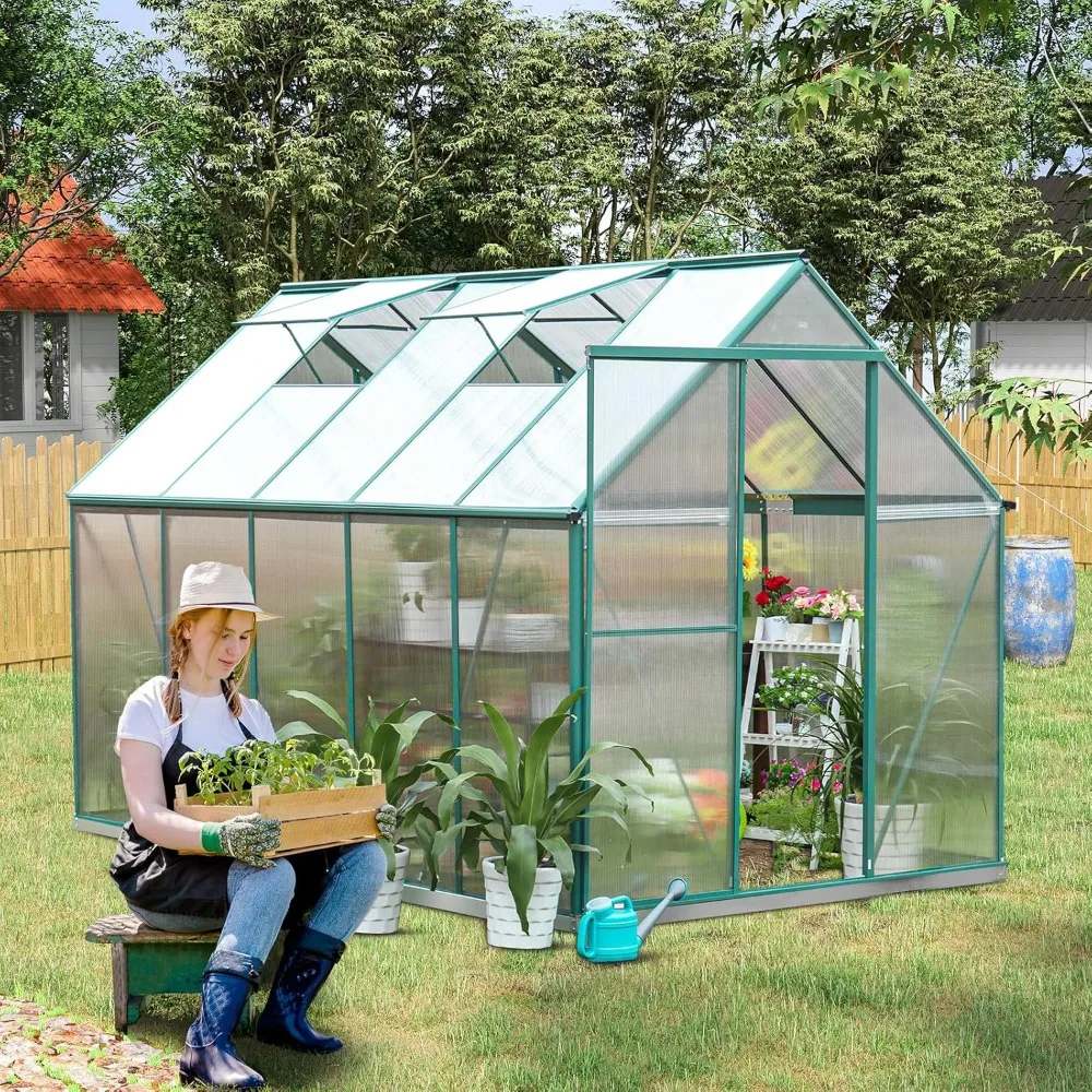 Greenhouse Kit, 10x6 ft Heavy Duty Outdoors Durable Green House with Double Vent Window Lockable Door, Twin-Wall Panels, Walk in