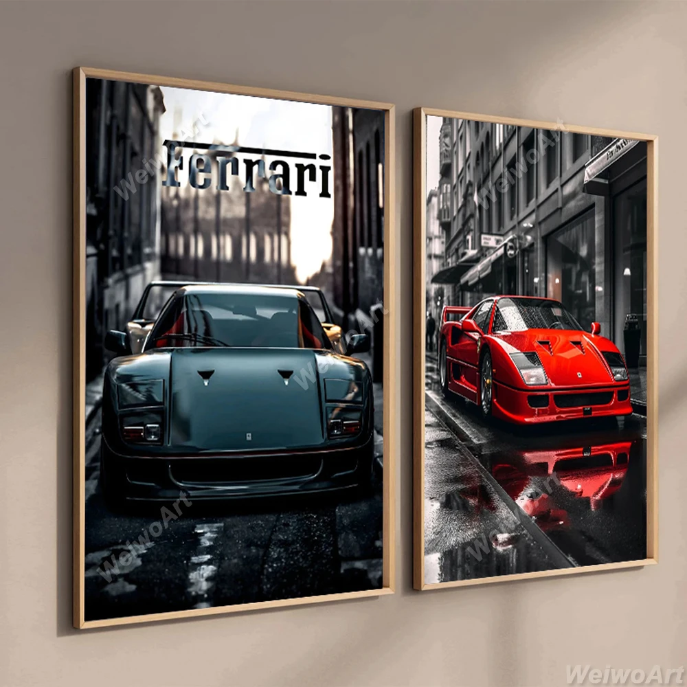 ملصق سيارة فاخرة لغرفة المعيشة ديكور ، الأحمر والأسود Ferraris-F40 قماش اللوحة ، السيارات الحديثة جدار الفن ، يطبع الصورة