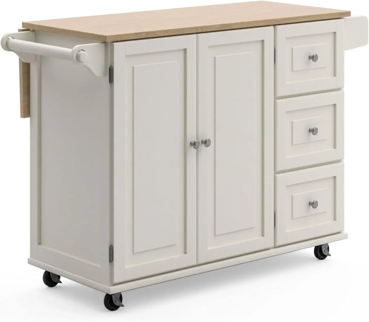 

Homestyles Mobile Kitchen Island Cart with Wood Drop Leaf Breakfast Bar, White,Soft White, 54 Inch Width