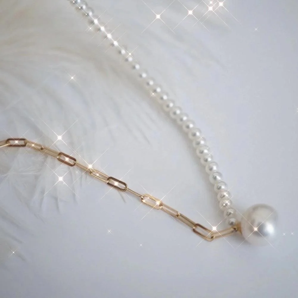 

18K Solid Gold Natural 9-11mm Pearl Lenk Necklace Extender Freshwater Pearl Necklace Long