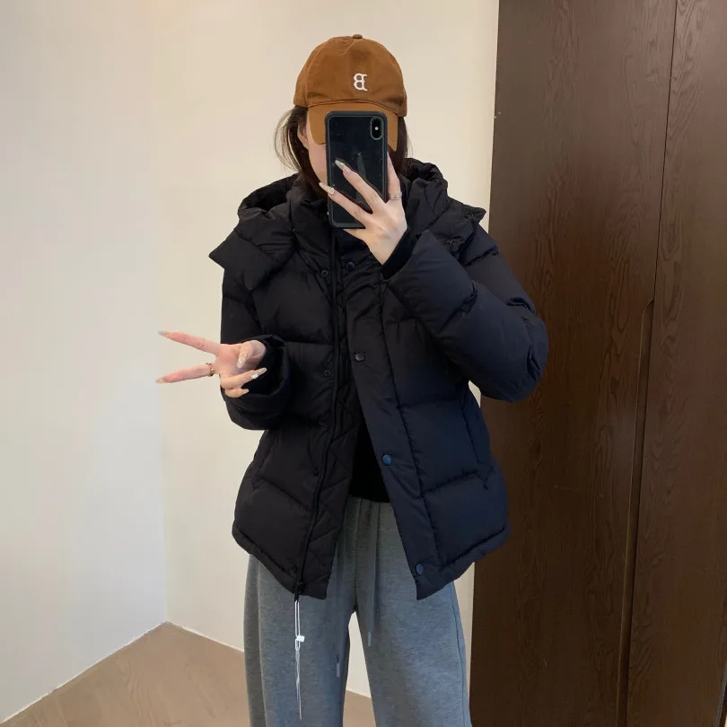 

Three proof standing cut detachable hooded lightweight and warm waist down jacket