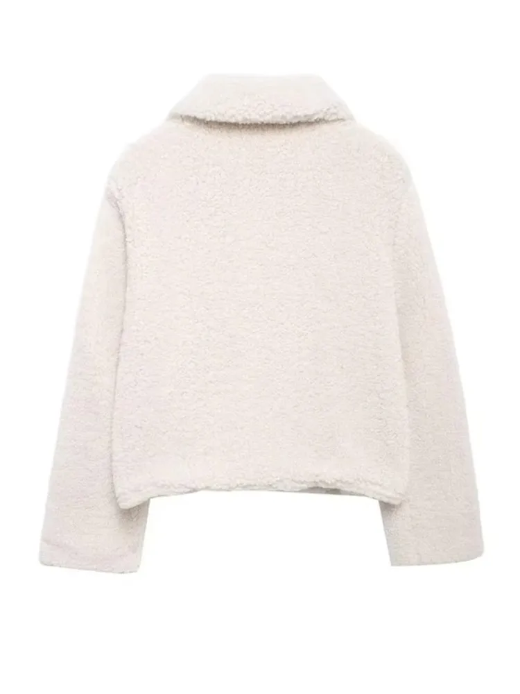 2024 Autunno Inverno di Nuovo Modo Ritagliata Giacca di Pelliccia Sintetica Cappotto Delle Donne Manica Lunga Della Tuta Sportiva Femminile Chic Risvolto Collare Caldo Cappotto di Spessore