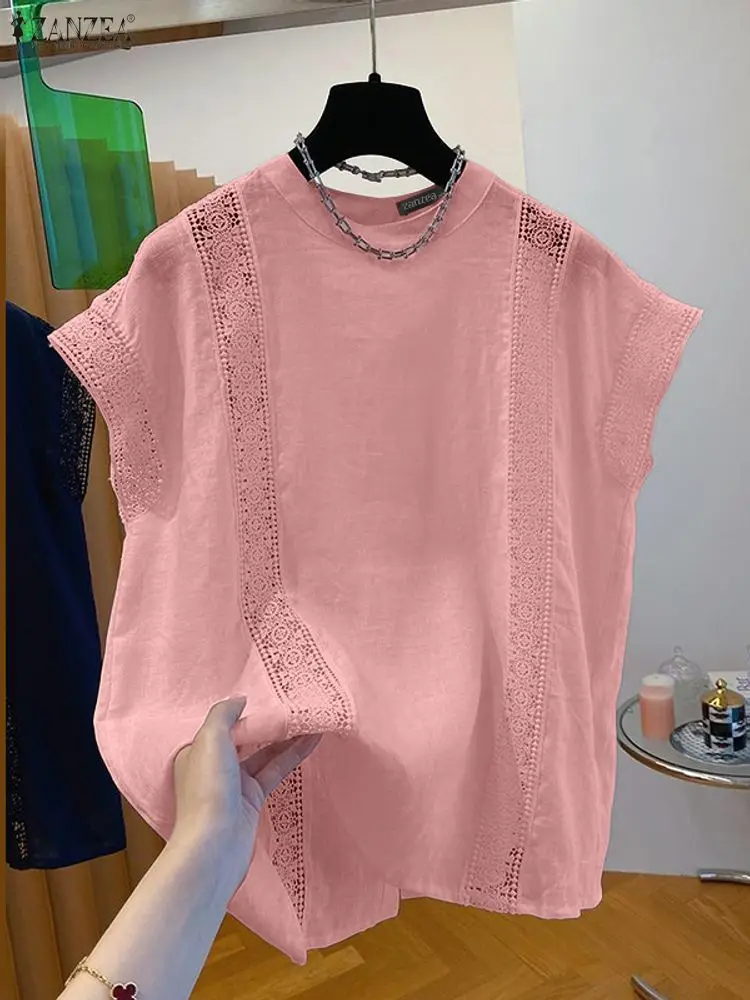 

Женская кружевная блузка без рукавов, вязаная крючком, ZANZEA, летние майки, топы, модная праздничная рубашка с вырезами, повседневная свободная майка большого размера