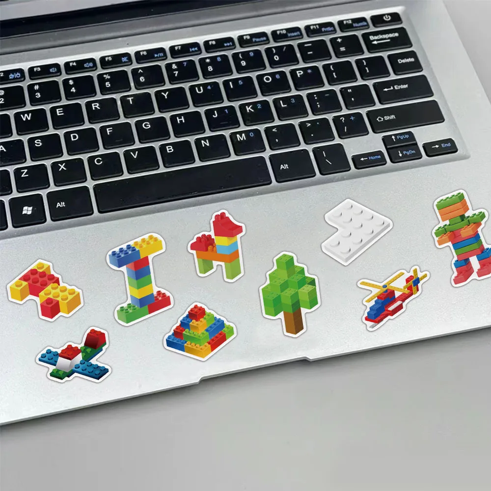 50Pcs Colorful Building Blocks Sticker Watercolor Cute Graffiti DIY Skateboard Cartoon Laptop Cute Decoration Cool Sticker Phone