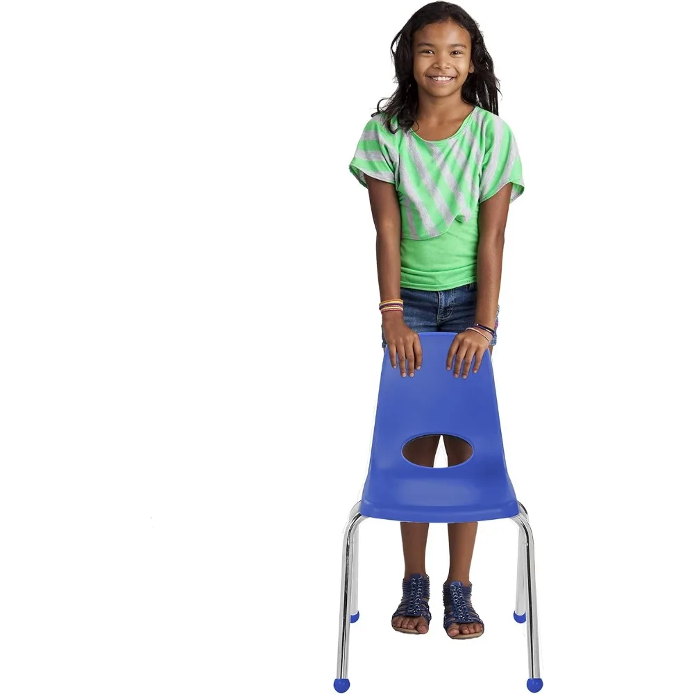 Silla de pila escolar de 16 ", asiento apilable para estudiantes con patas de acero cromado y deslizamiento de bolas (paquete de 4), sillas escolares