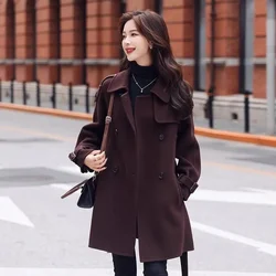 High-Quality Woolen Coat Women's Long 2025New Autumn Winter Korean Loose Outwear Short Brown Overcoat Thick Woolen Jacket Female
