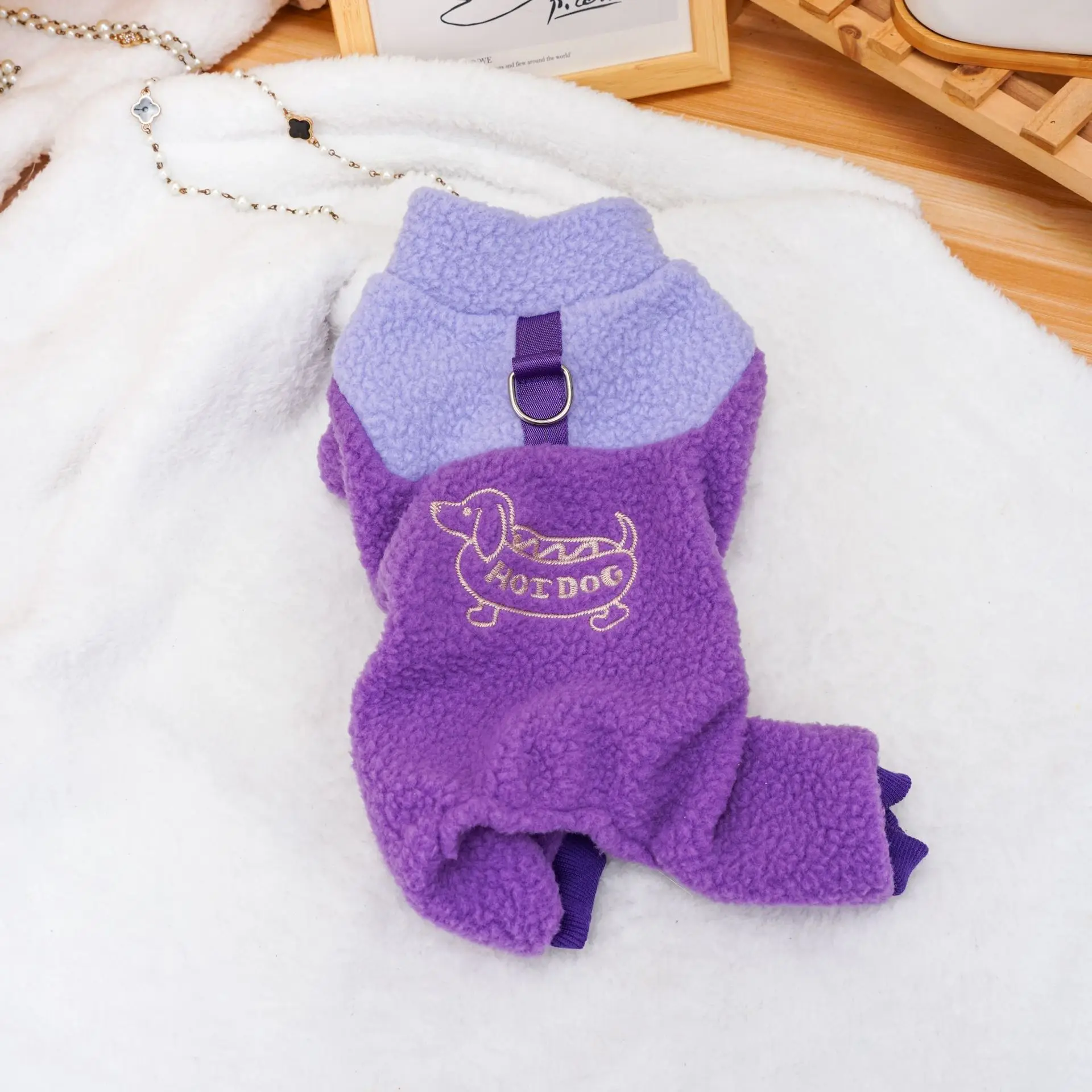 Autumn and Winter Pet Four Legged Pants Clothing Puppy Cat Lamb Wool Hot Dog Embroidery Jumpsuit Teddy Bear Small Dog Coat