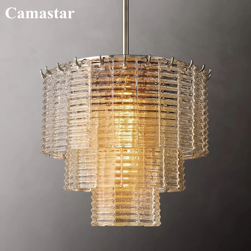 

Sirene Glass Pendant Three-Tier Textured Glass Chandelier Lighting LED Modern Home Light Fixture Lamp for Bedroom Dining Room