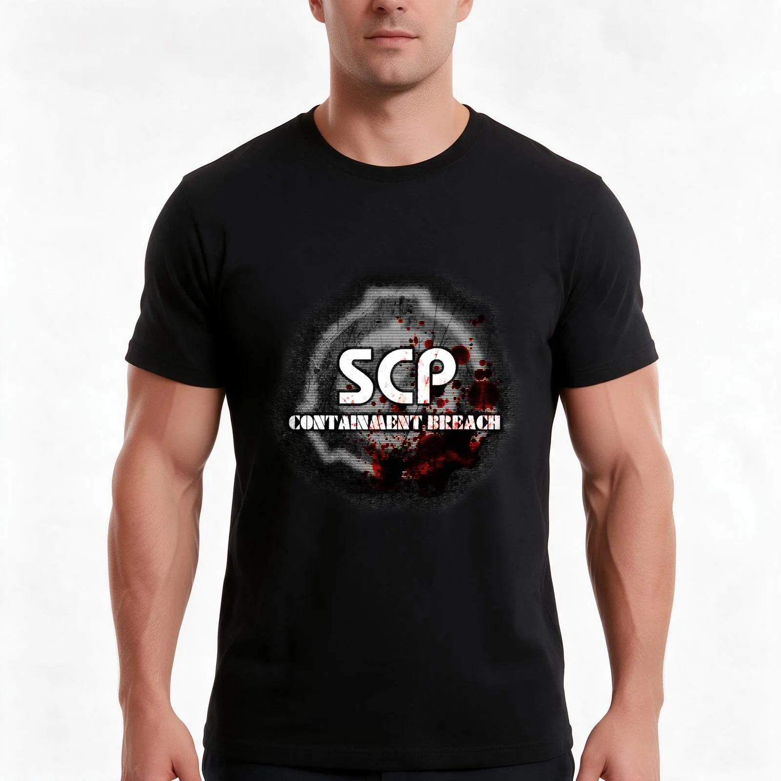 SCP Containment Breach Logo T-Shirt, Summer Casual Cotton Tee, Oversized Streetwear Tops, Vintage Graphic Print, 100% Cotton